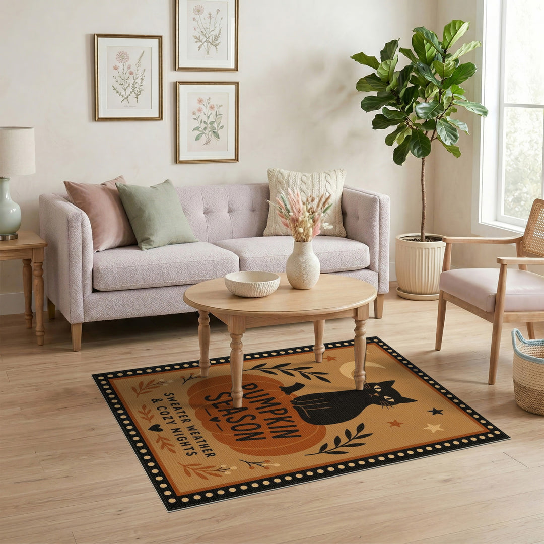 Pumpkin Season Black Cat Area Rug