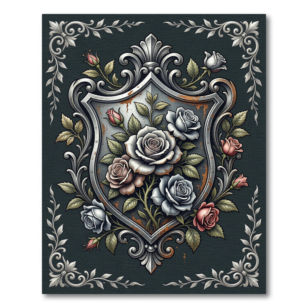 Ornate Silver Rose Crest Rug