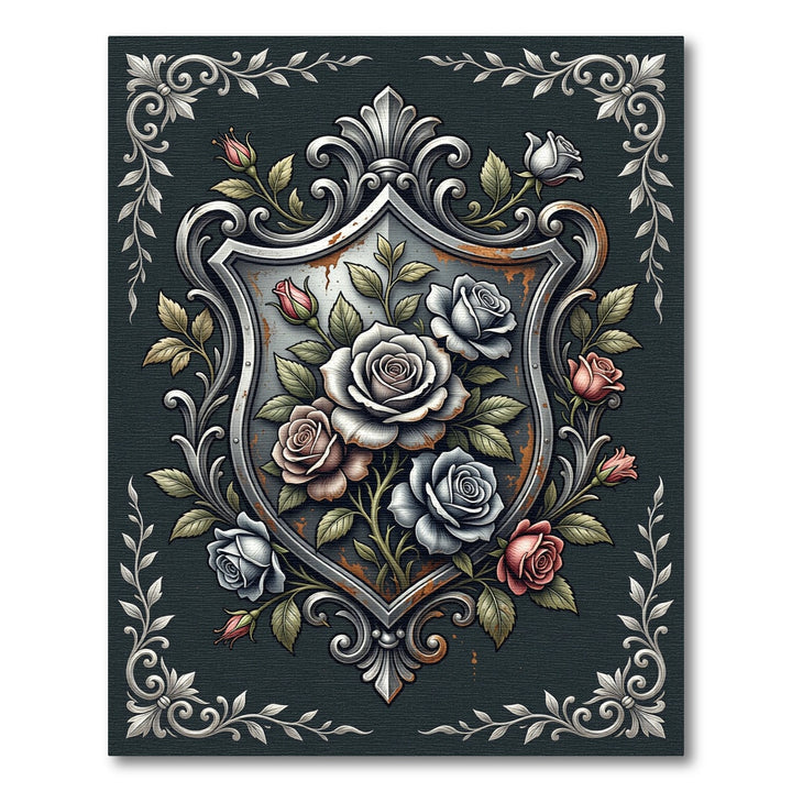 Ornate Silver Rose Crest Rug