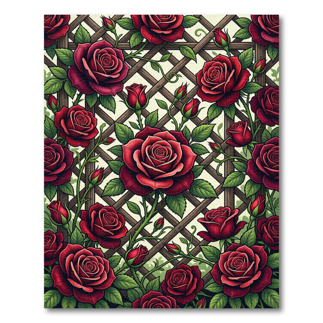 Elegant Crimson Rose Garden Lattice Rug