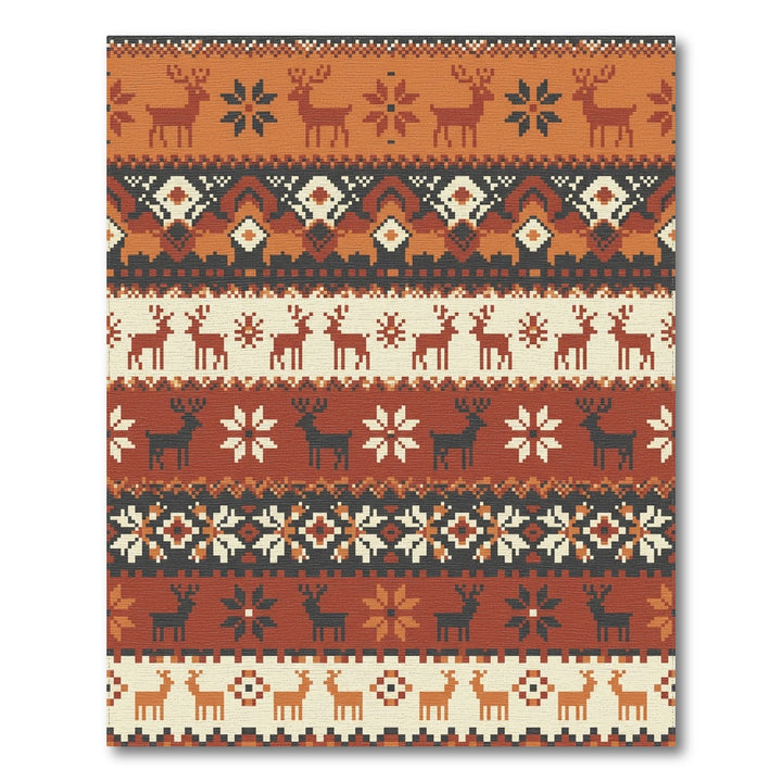 Rustic Earthy Deer Snowflake Stripes Rug