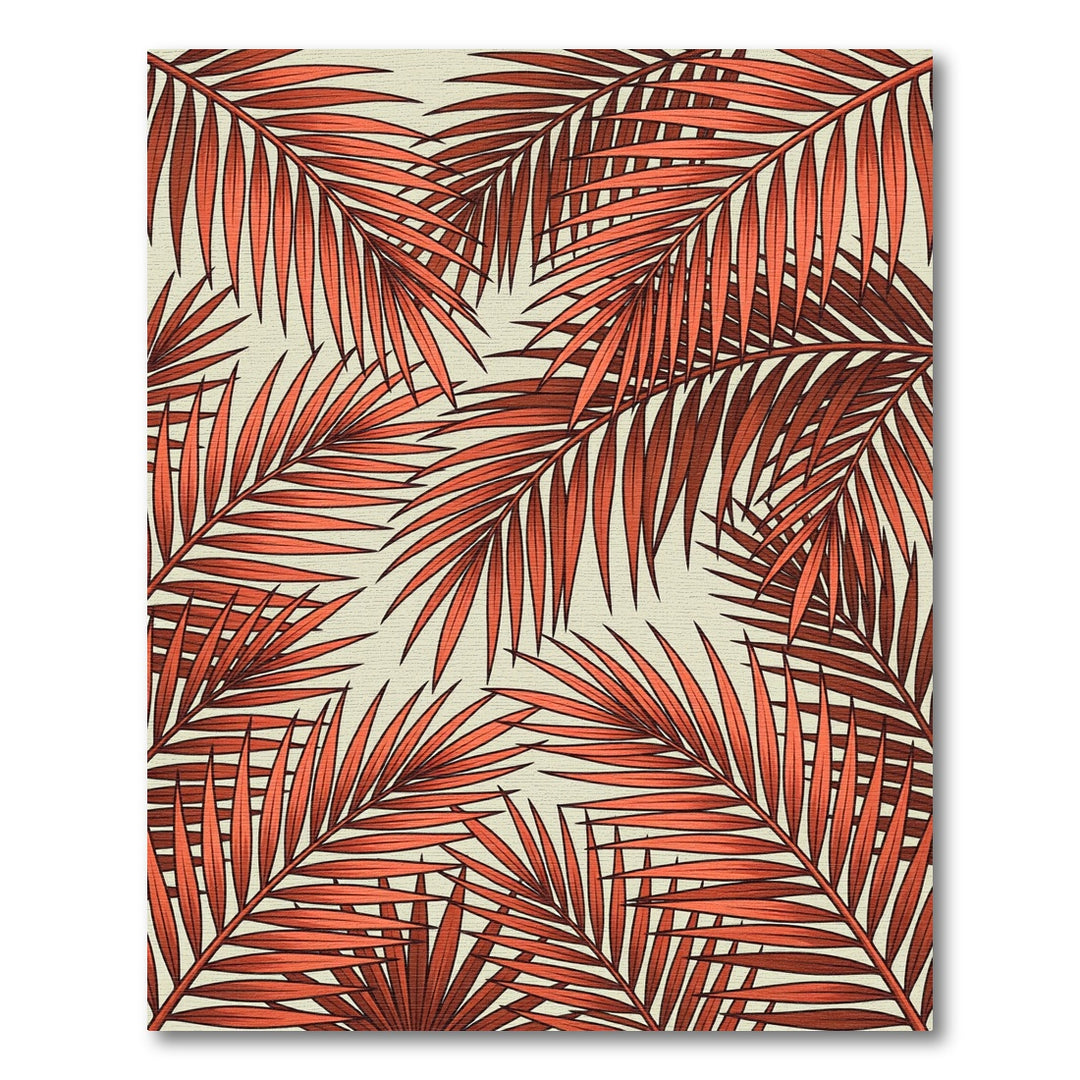 Coral Tropical Palm Fronds Rug