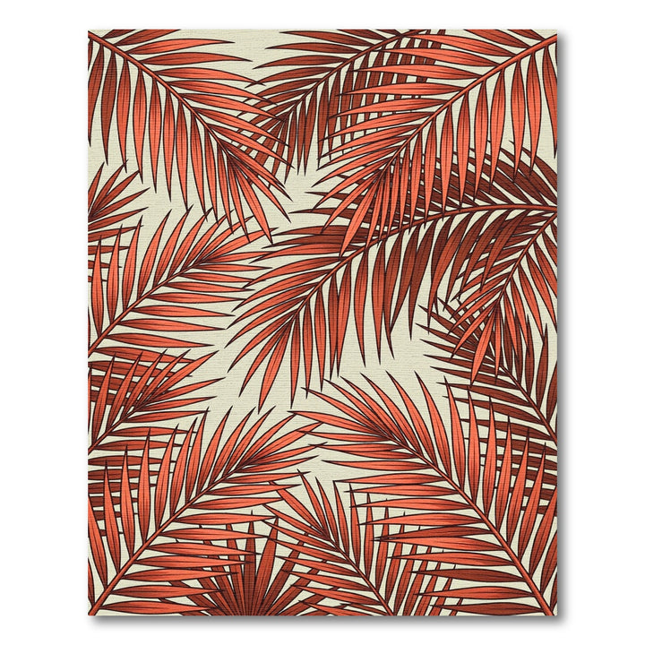 Coral Tropical Palm Fronds Rug