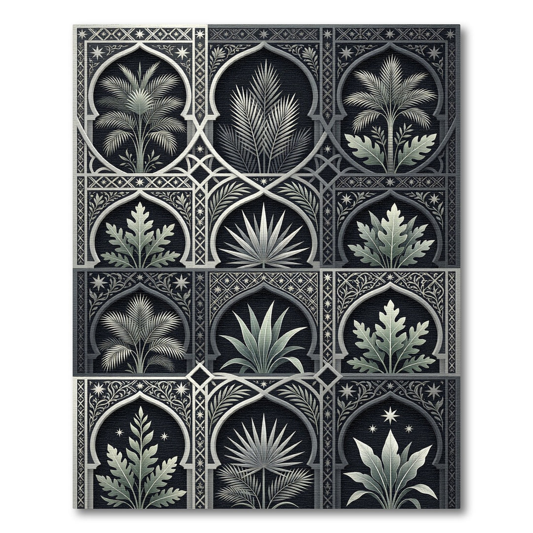 Elegant Monochromatic Archway Botanical Rug