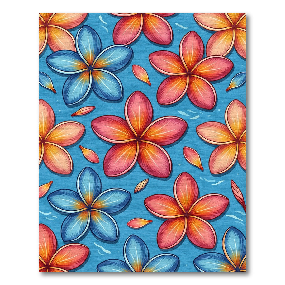 Vibrant Blue Pink Plumeria Flower Rug