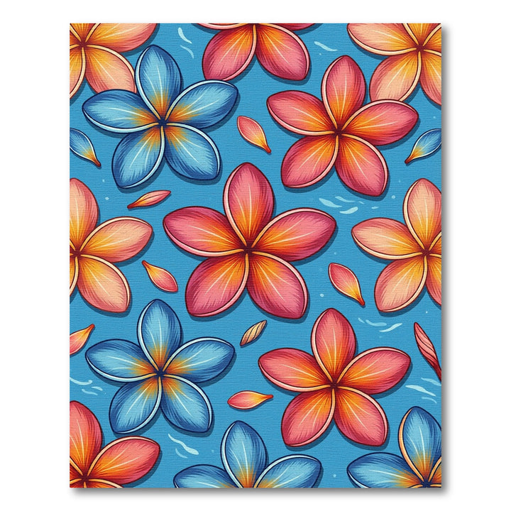 Vibrant Blue Pink Plumeria Flower Rug