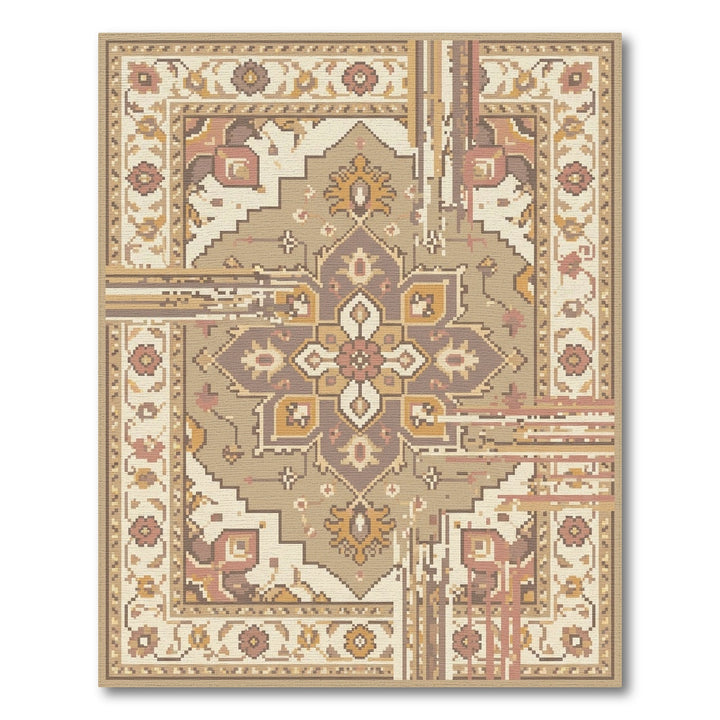 Earthy Terracotta Pixelated Floral Medallion Rug
