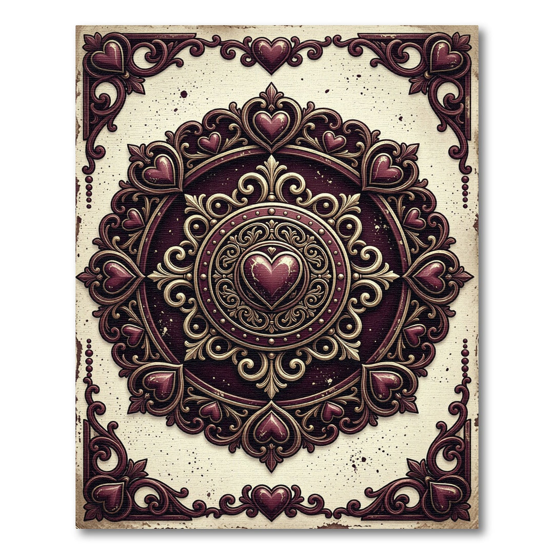 Elegant Crimson Heart Mandala Rug
