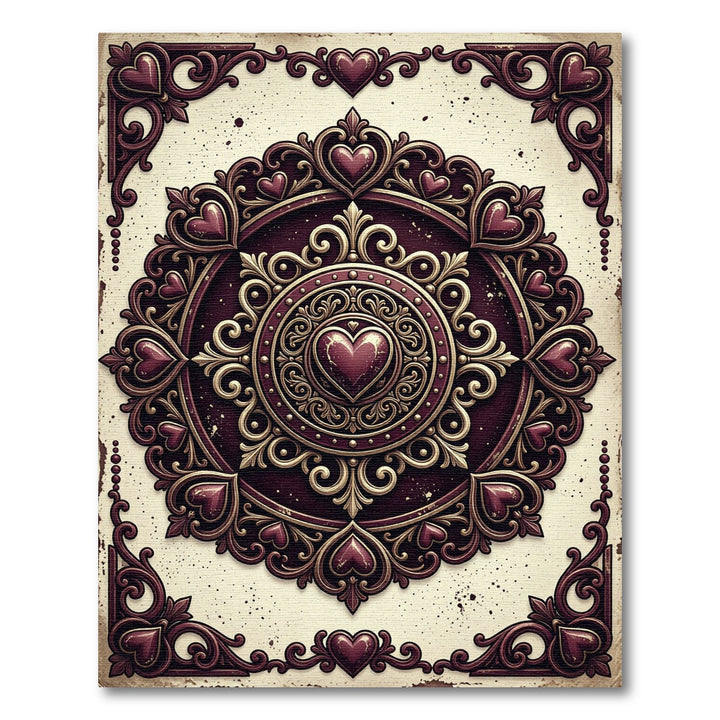 Elegant Crimson Heart Mandala Rug