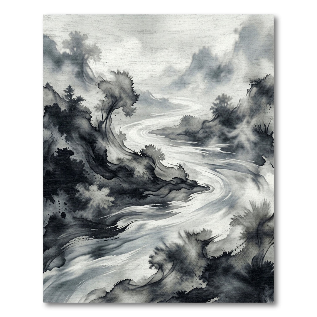 Ink Wash Landscape River Rug
