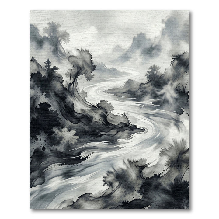 Ink Wash Landscape River Rug