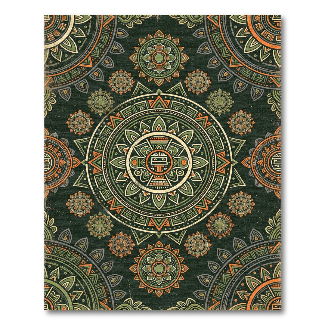 Ancient Sun Mandala Green Orange Rug