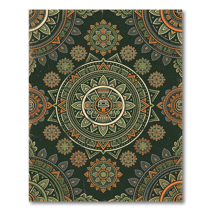 Ancient Sun Mandala Green Orange Rug