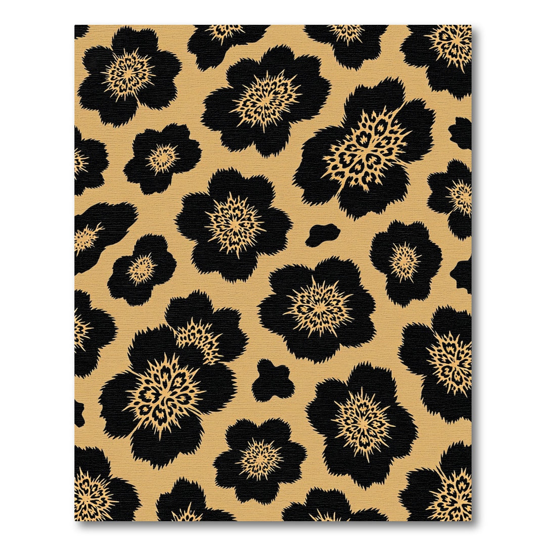 Exotic Black Leopard Floral Rug
