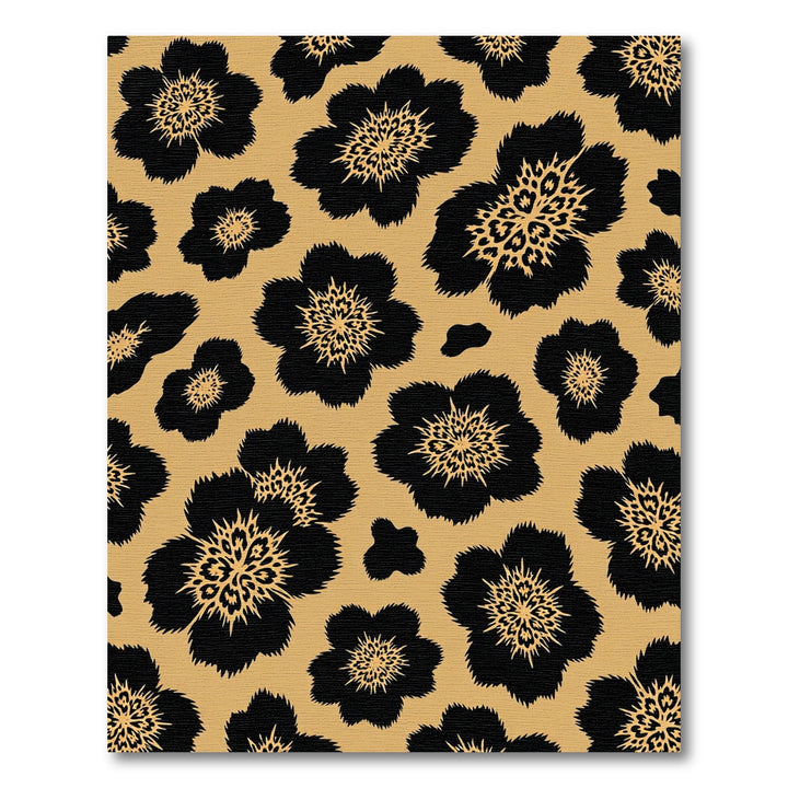 Exotic Black Leopard Floral Rug