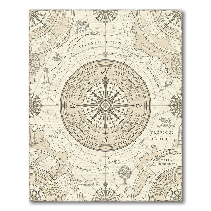 Antique Nautical Chart Compass Rose Rug