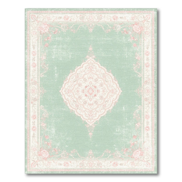 Floral Vintage Green Mint Green Pink Floral Vintage Area Rug