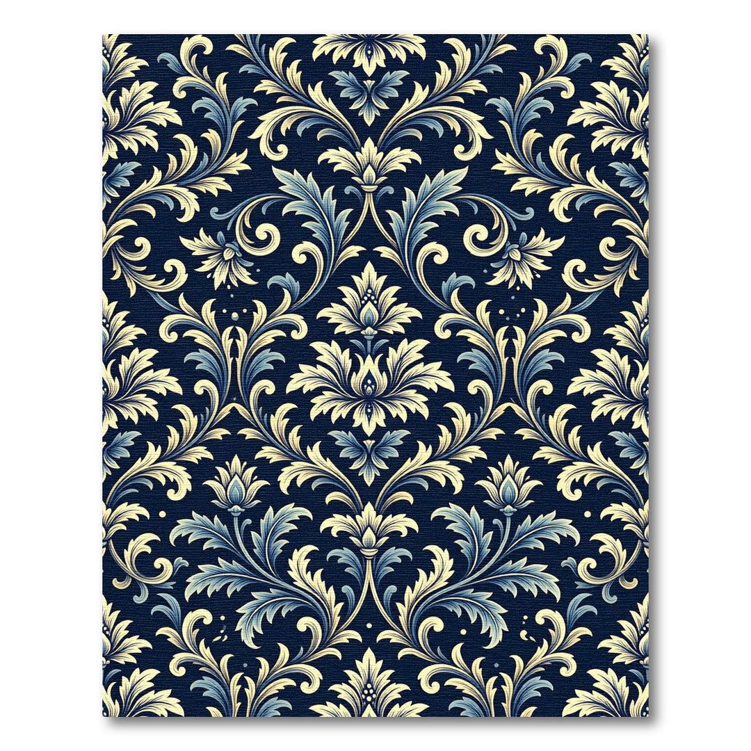 Gilded Blue Damask Floral Tapestry Rug