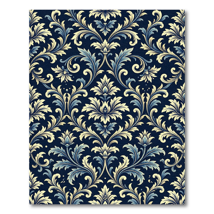 Gilded Blue Damask Floral Tapestry Rug