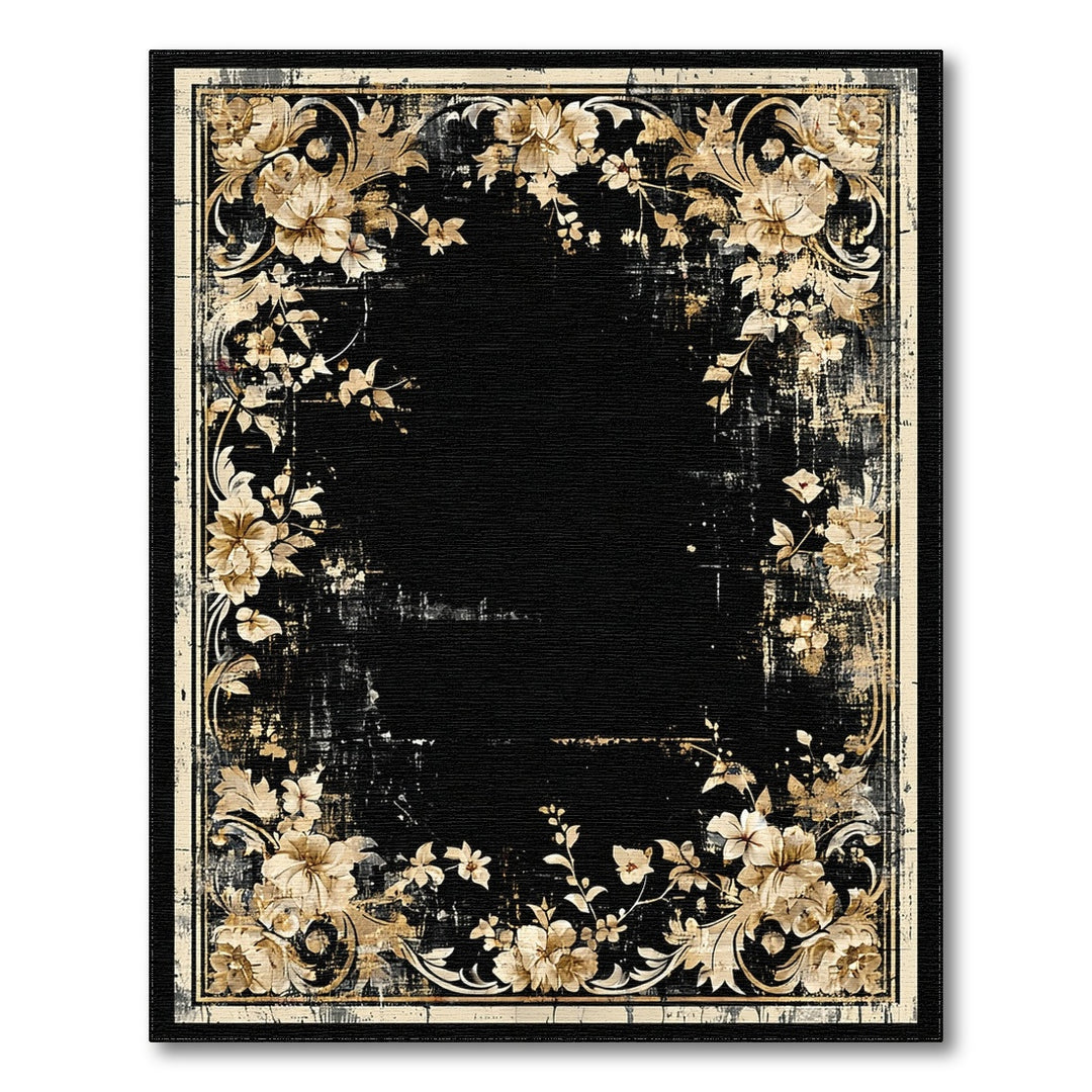 Distressed Floral Black Area Rug