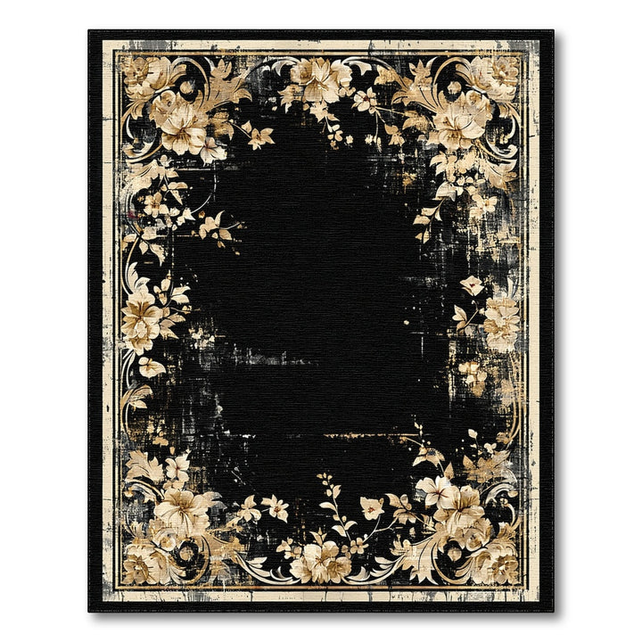 Distressed Floral Black Area Rug