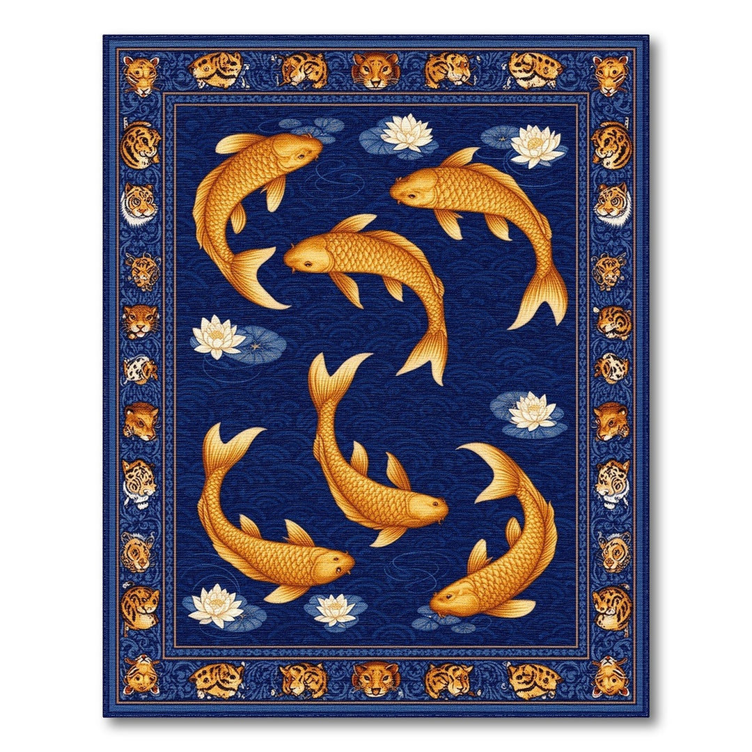 Blue Koi Fish Tiger Border Area Rug