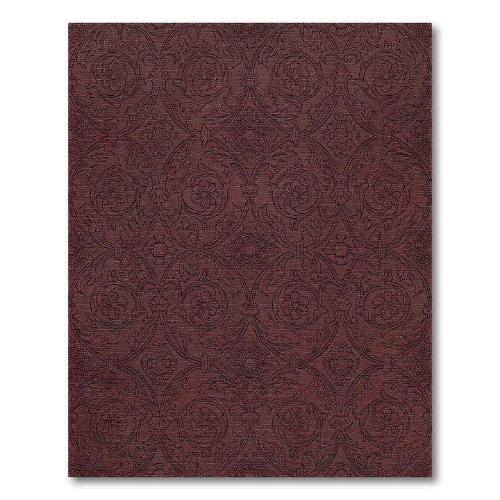 Deep Red Ornate Floral Damask Rug