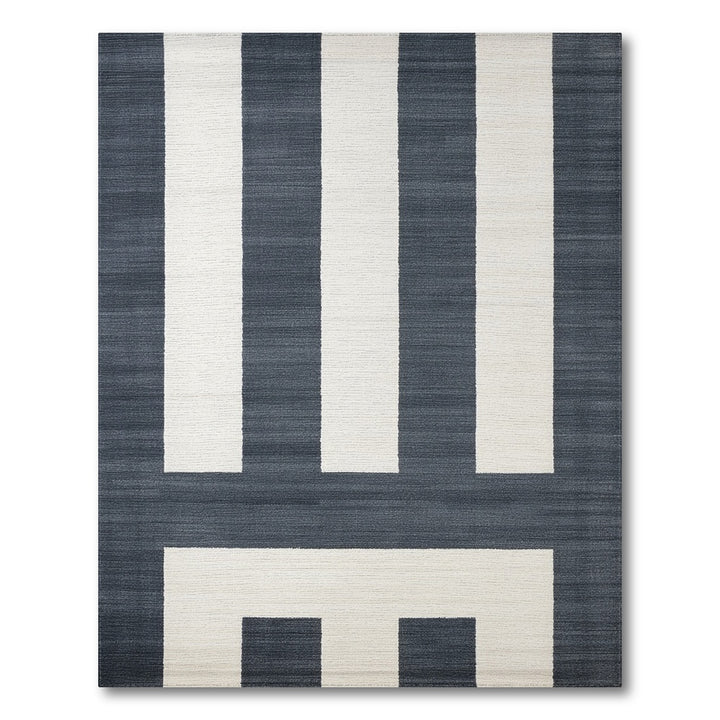 Navy Striped Geometric Washable Area Rug