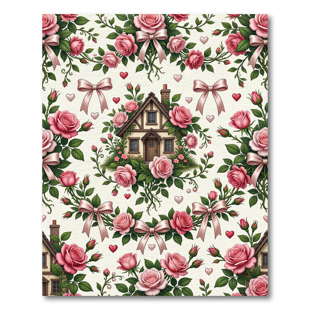 Romantic Pink Roses Cottage Bows Rug