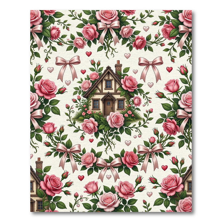 Romantic Pink Roses Cottage Bows Rug