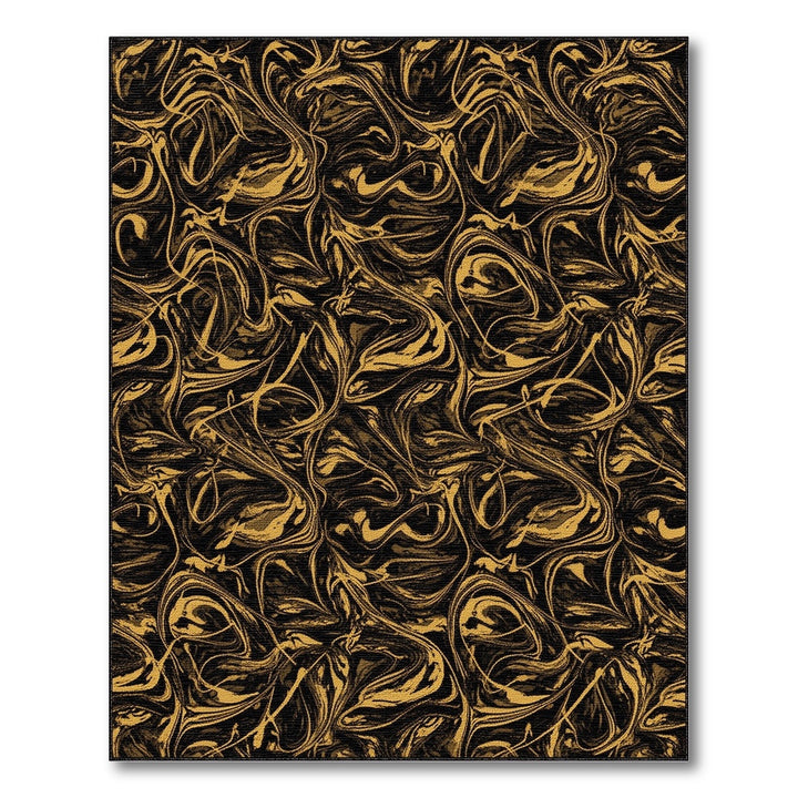 Abstract Area Black and Gold Abstract Swirl Area Rug