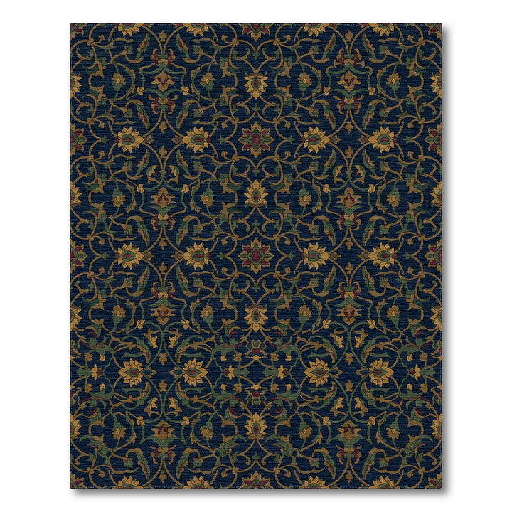 Deep Blue Intricate Floral Scrollwork Rug