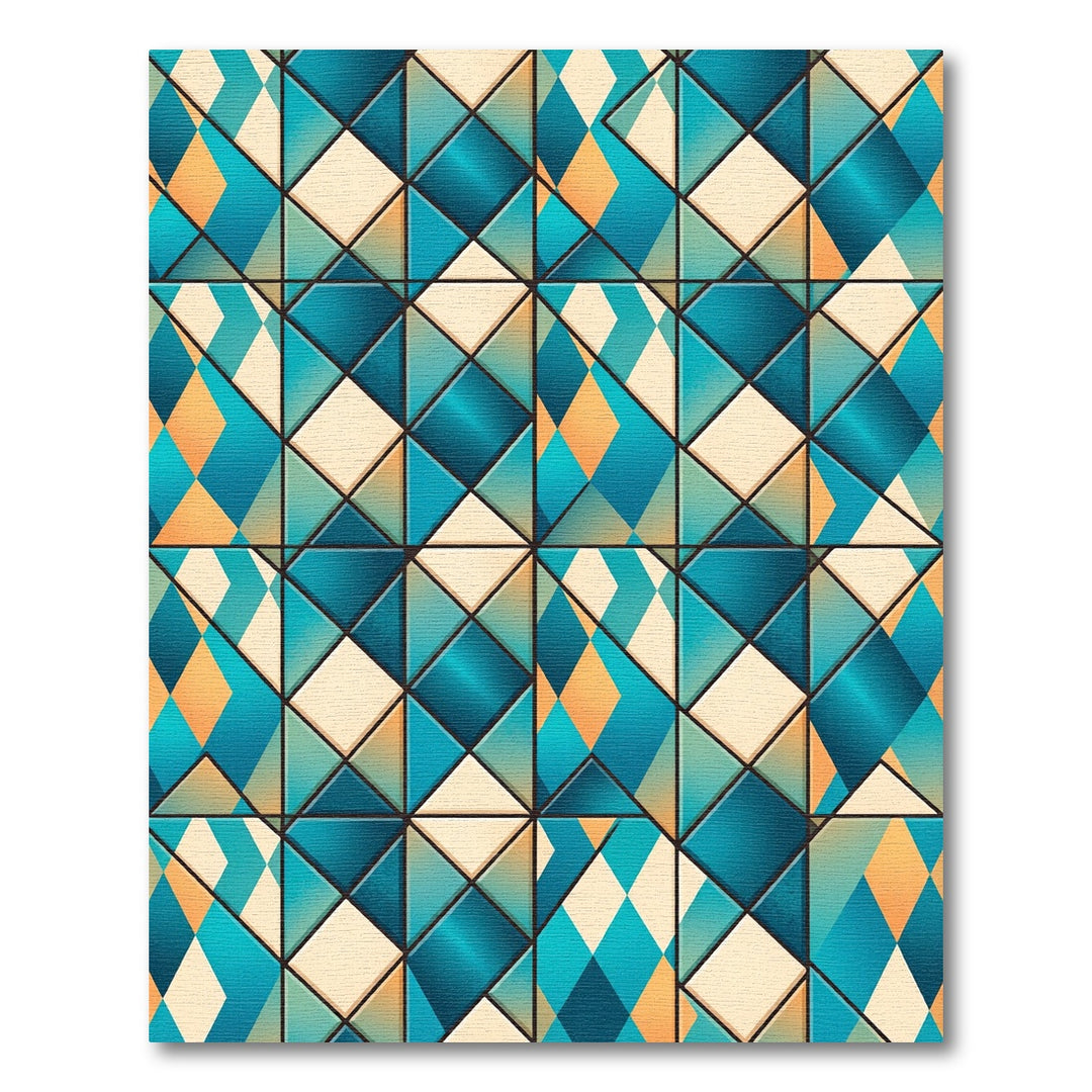 Teal Orange Diamond Geometric Rug