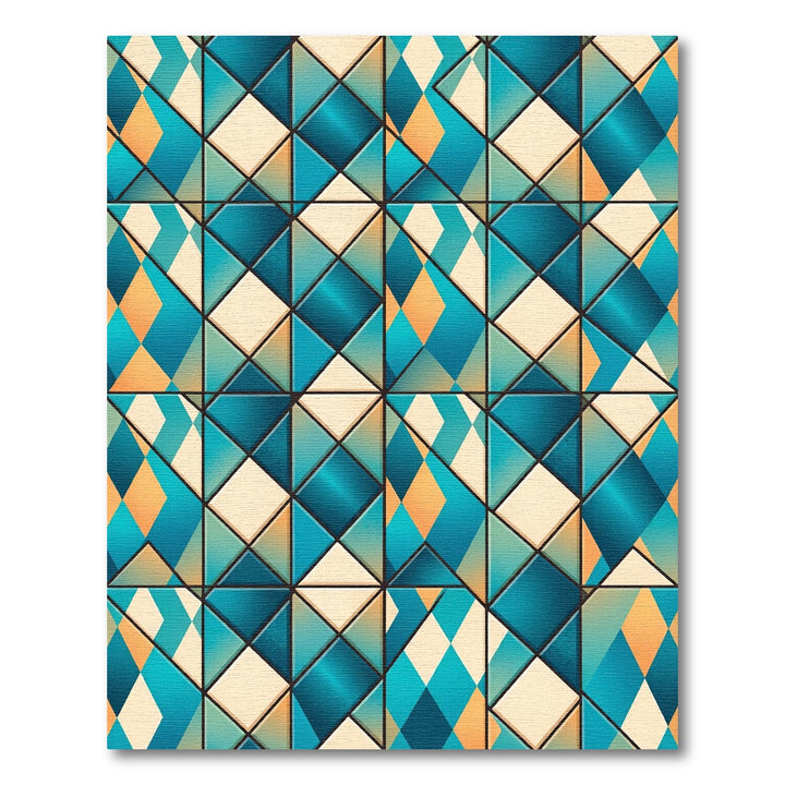 Teal Orange Diamond Geometric Rug