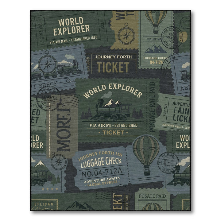 Vintage Travel Stamps World Explorer Rug
