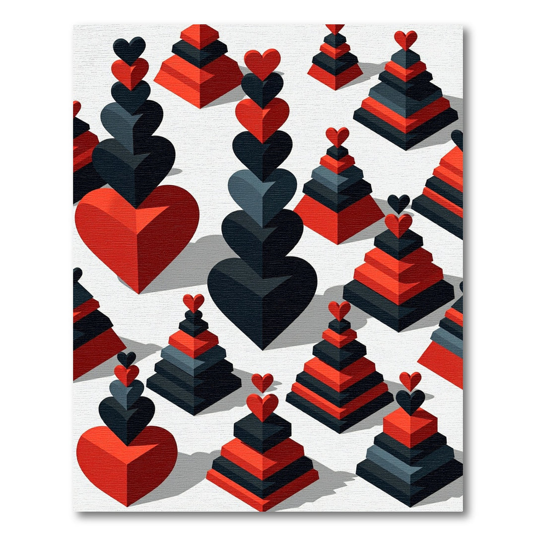 Geometric Red Black Heart Towers Rug