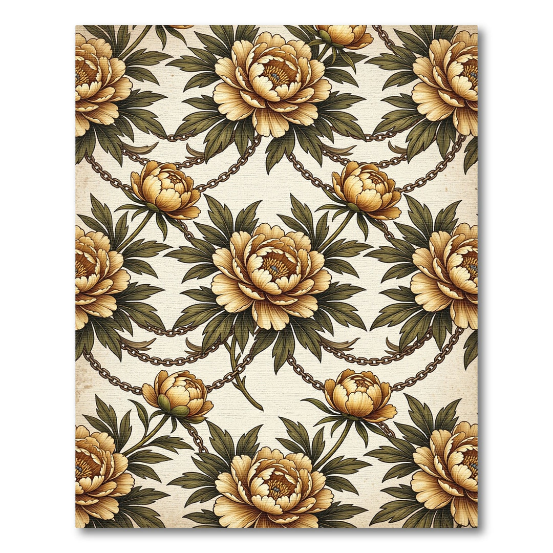 Golden Peony Chain Floral Rug