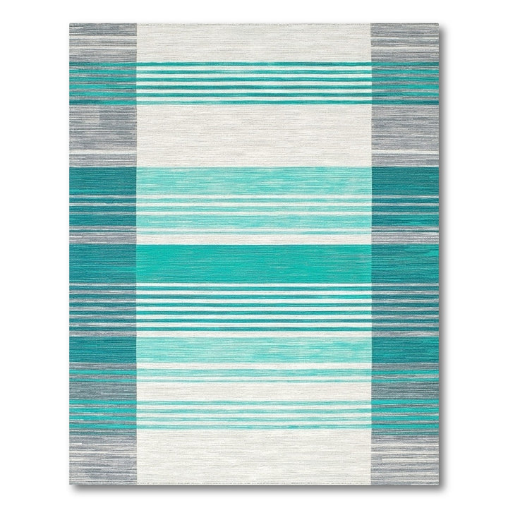 Geometric Modern Teal Striped Geometric Area Rug