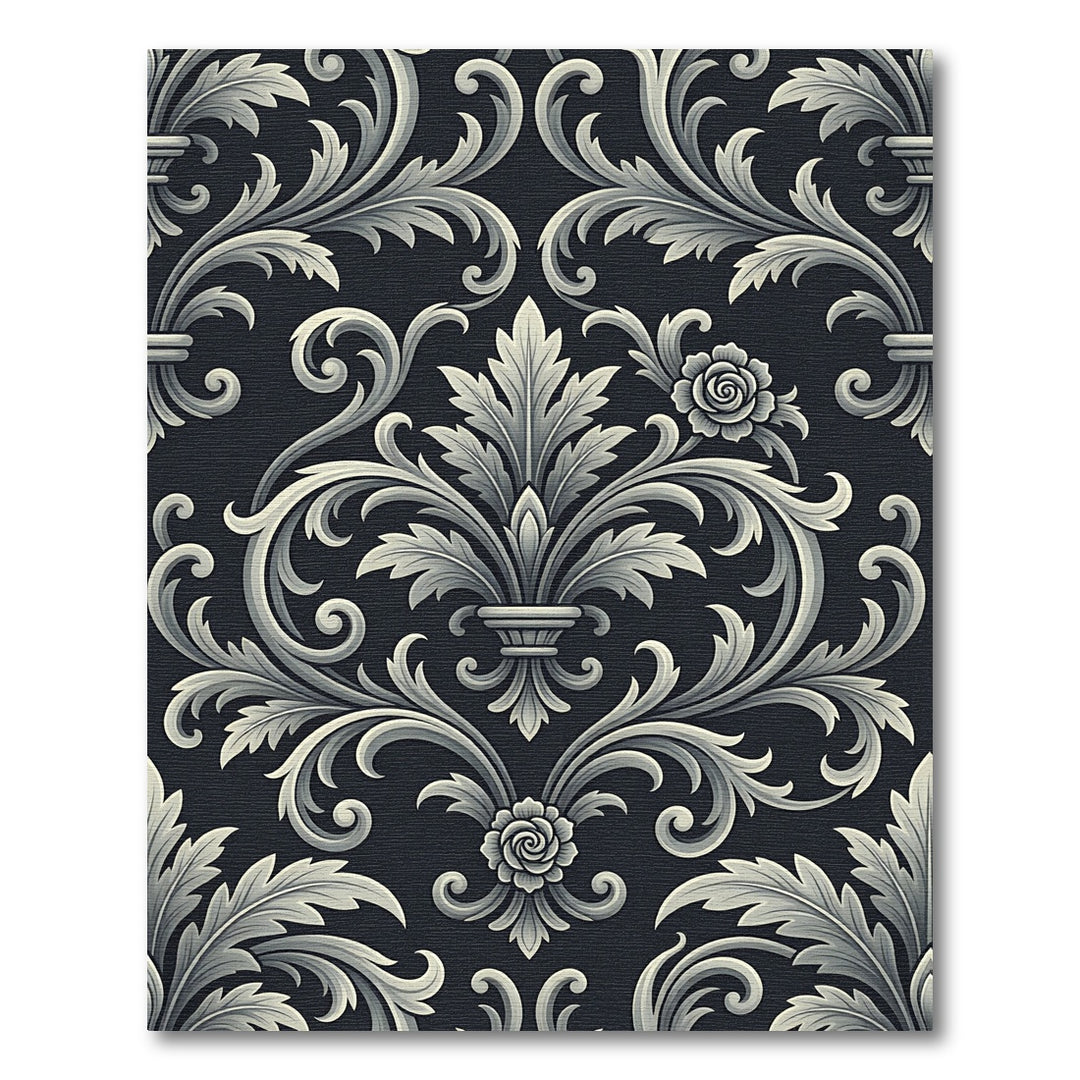 Ornate Gray Floral Scrollwork Rug