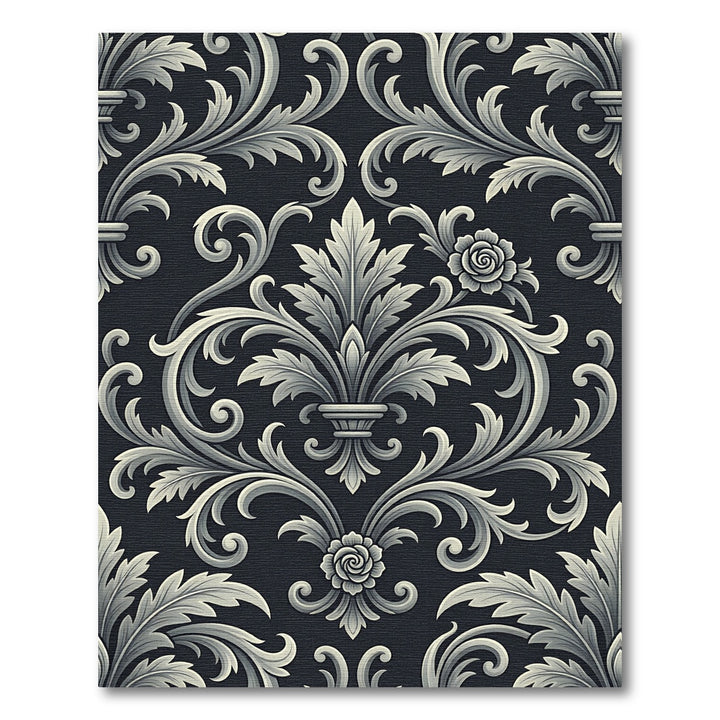 Ornate Gray Floral Scrollwork Rug