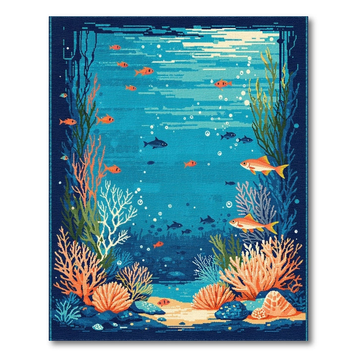 Underwater Coral Fish Blue Teal Area Rug