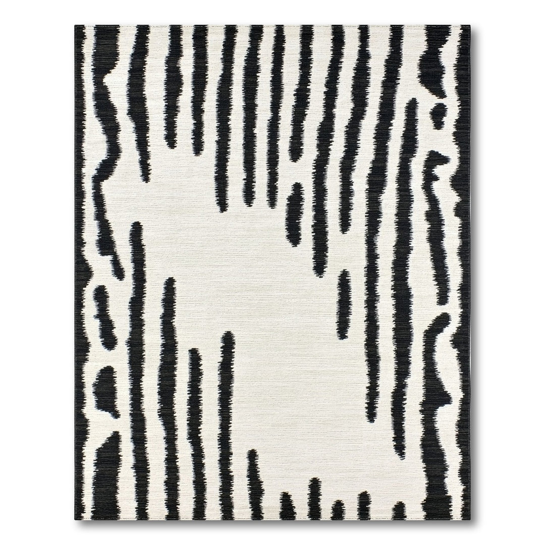 Black White Abstract Vertical Stripe Rug