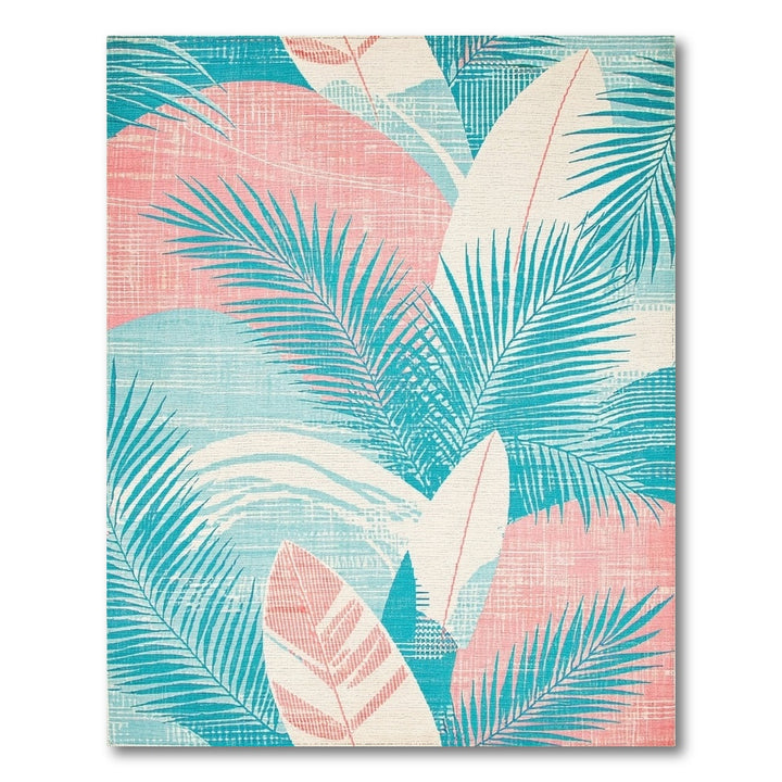 Blue Teal Palm Frond Coastal Area Rug