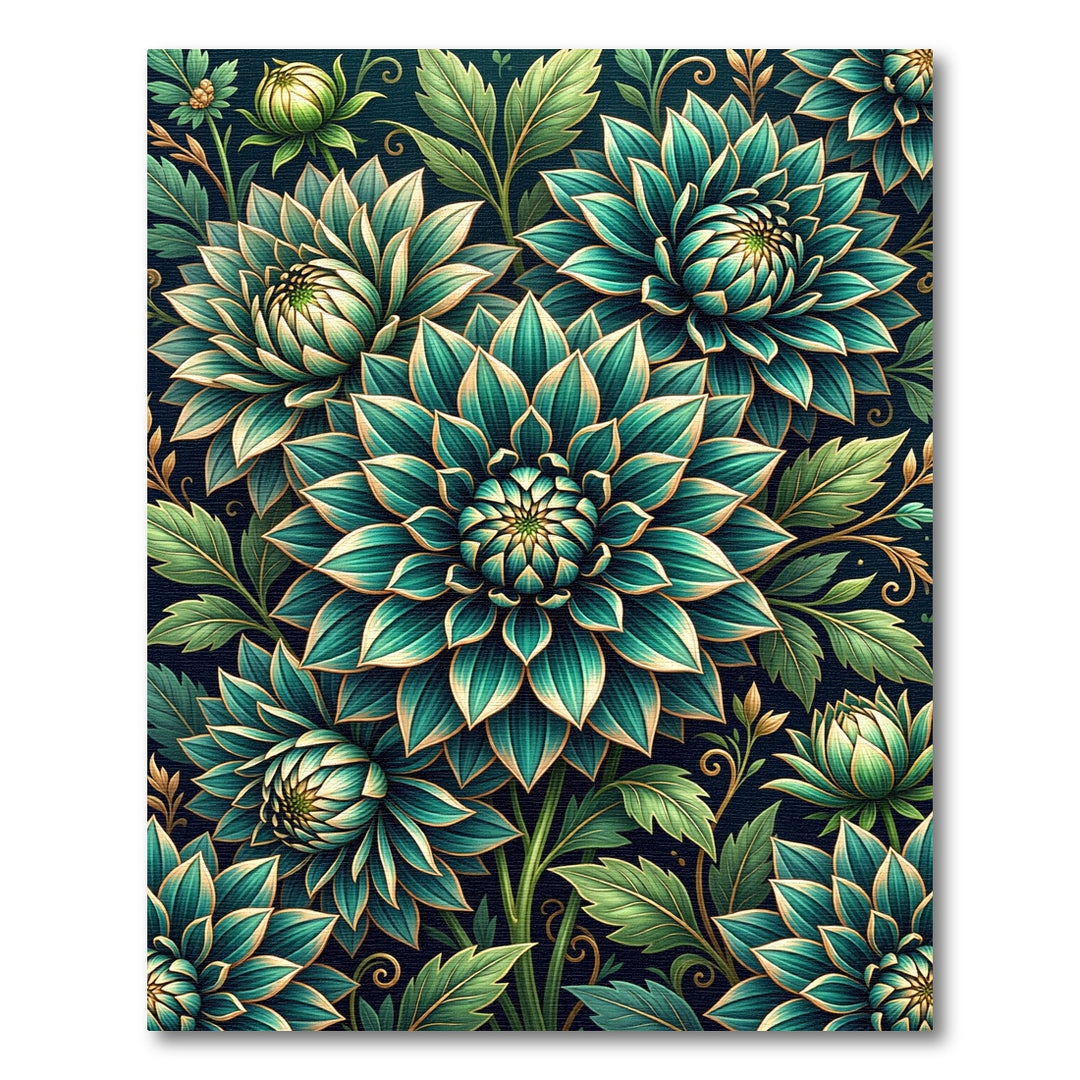 Teal Gold Dahlia Floral Rug