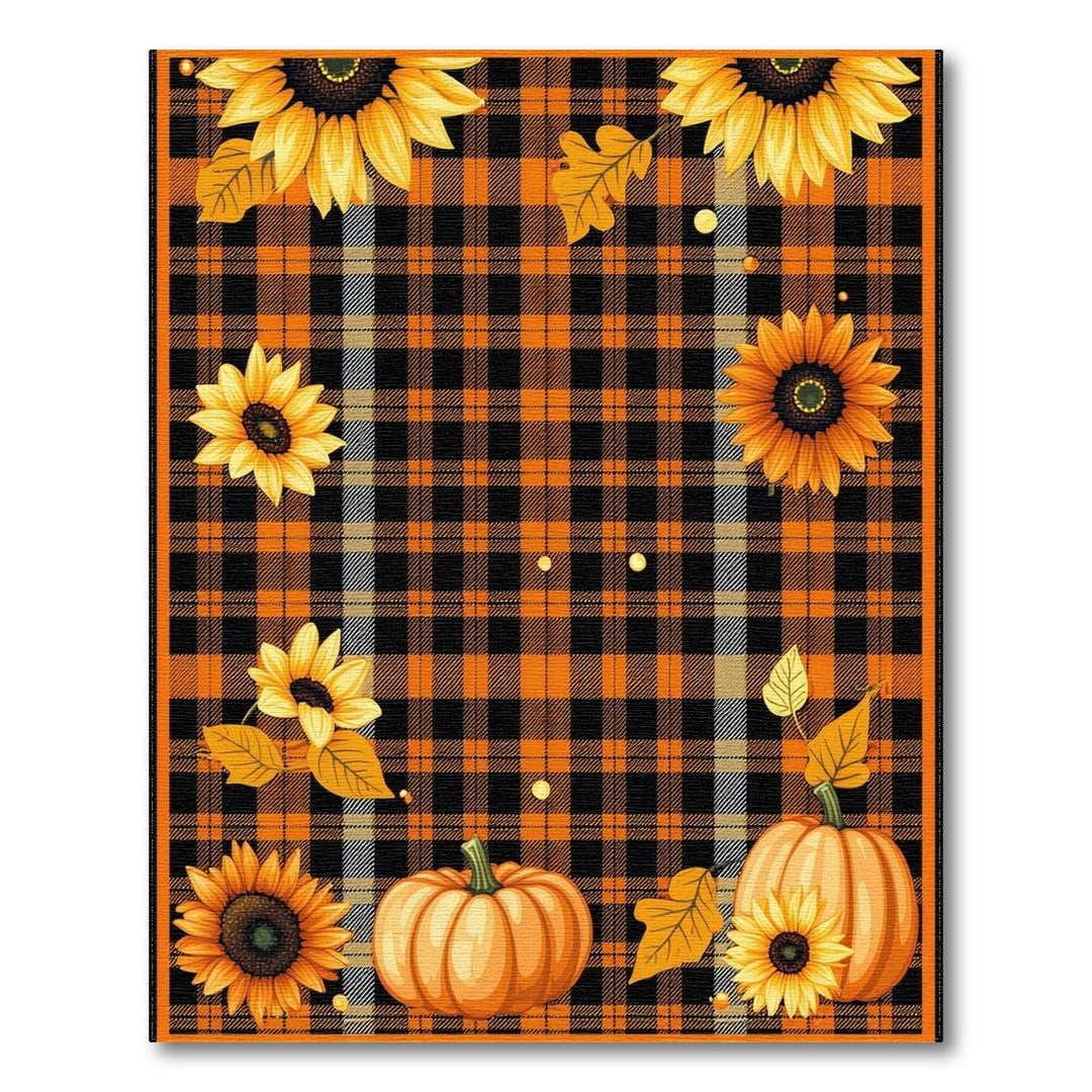 Orange Plaid Sunflower Pumpkin Area Rug