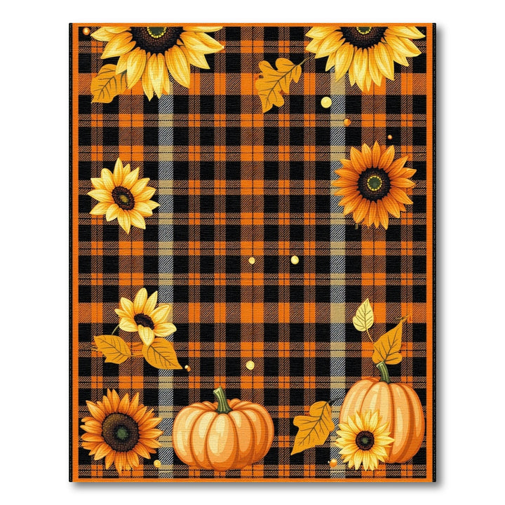 Orange Plaid Sunflower Pumpkin Area Rug
