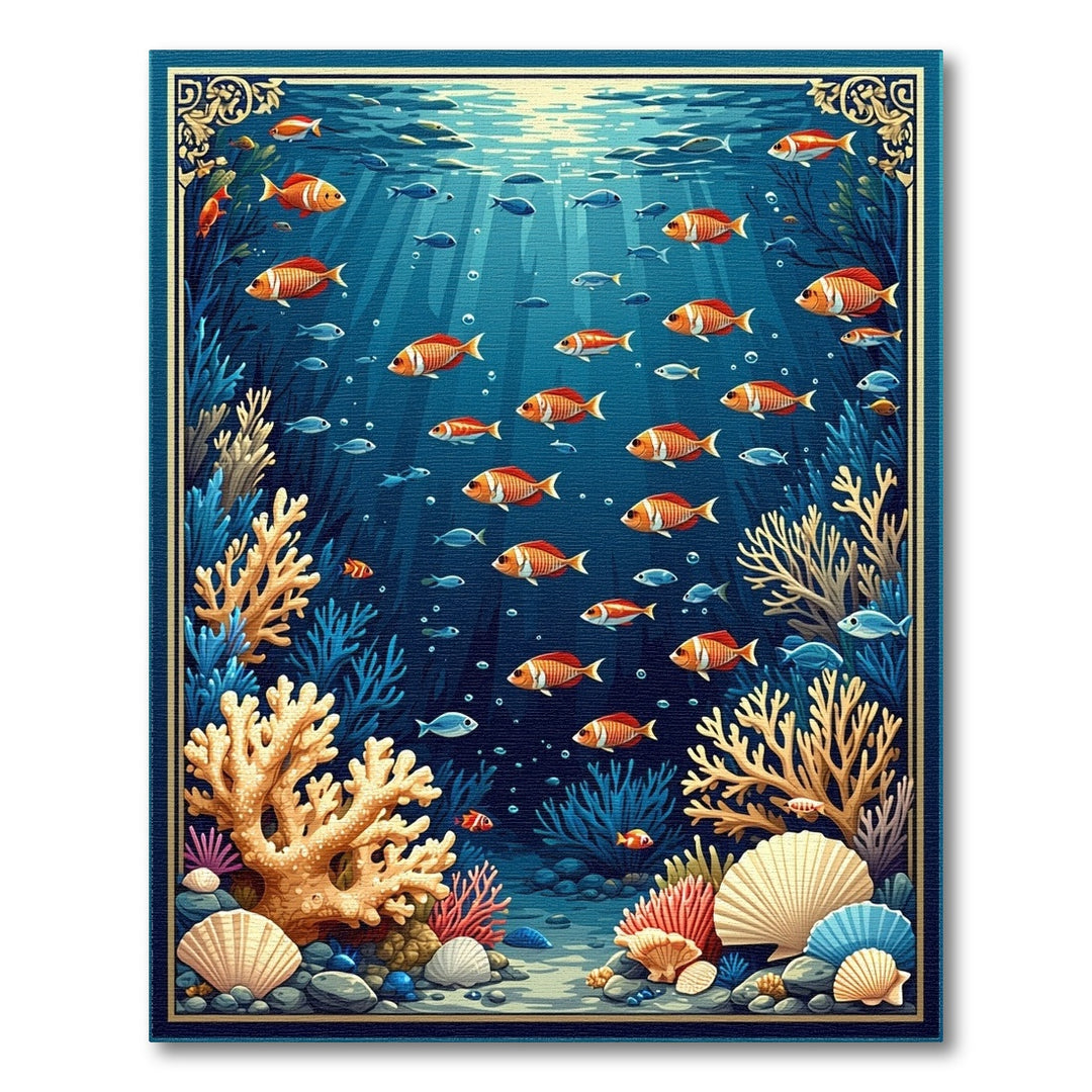 Coastal Underwater Fish Coral Area Rug