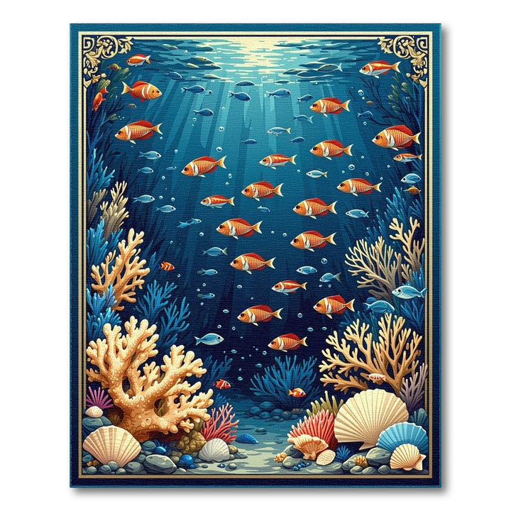 Coastal Underwater Fish Coral Area Rug