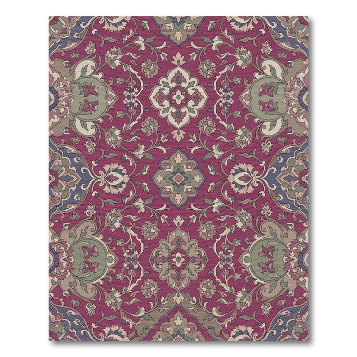 Deep Crimson Floral Medallion Scroll Rug