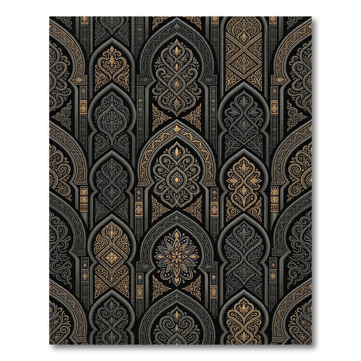 Dark Gold Arabesque Archway Rug